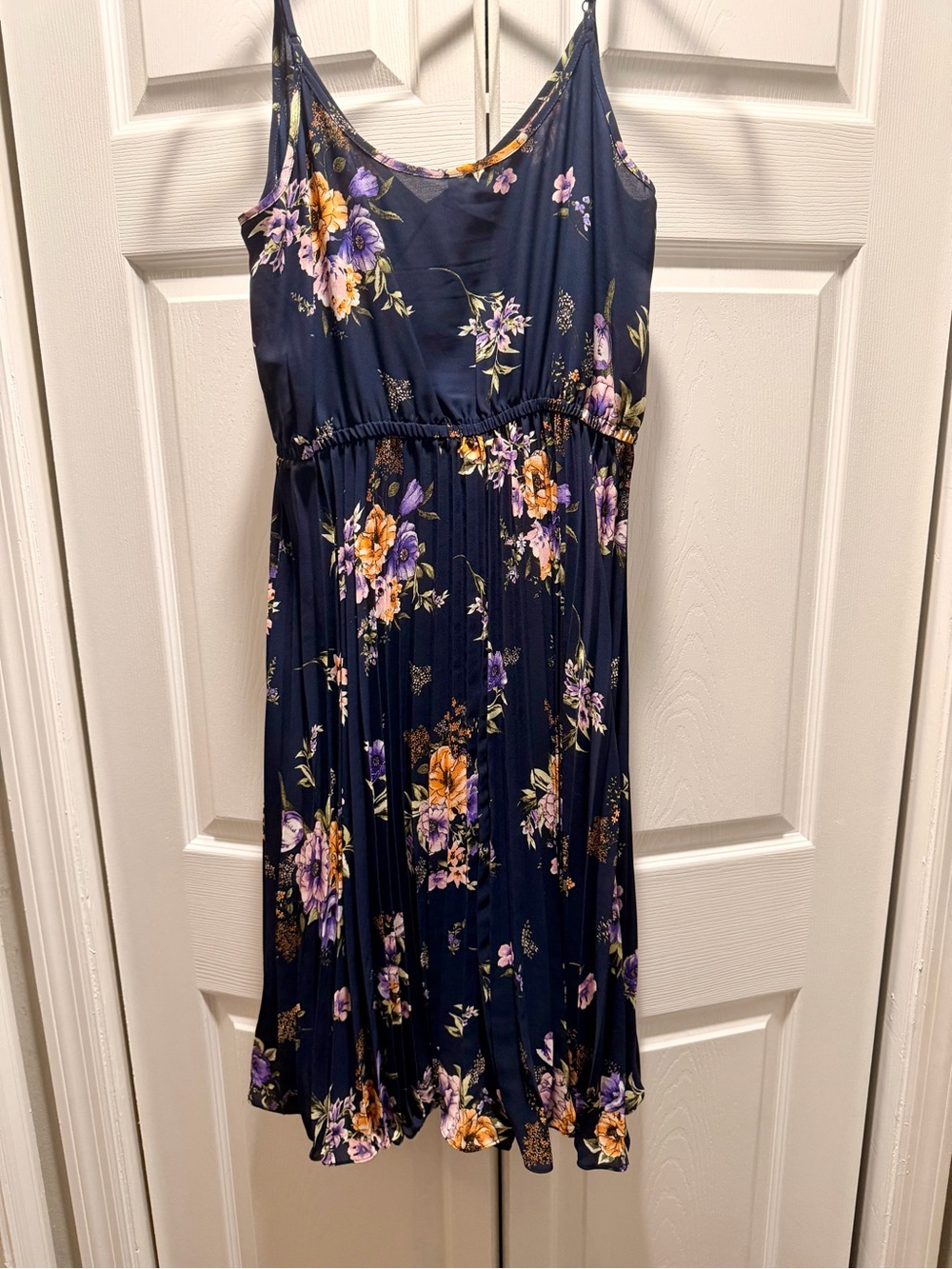 Xhilaration Navy Blue Floral Pleated Dress - Picture 5 of 5